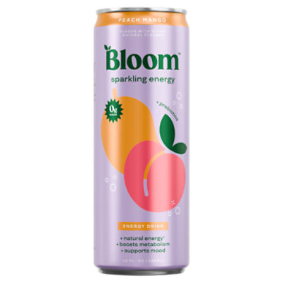 Bloom Peach Mango Sparkling Energy Drink, 12 fl oz, 12 Fluid ounce