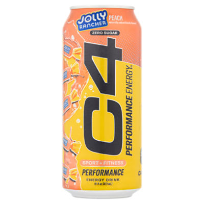 C4 Jolly Rancher Peach Zero Sugar Performance Energy Drink, 16 fl oz, 16 Fluid ounce
