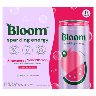 Bloom Strawberry Watermelon Sparkling Energy Drink, 12 fl oz, 6 count