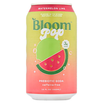 Bloom Watermelon Lime Pop Prebiotic Soda, 12 fl oz