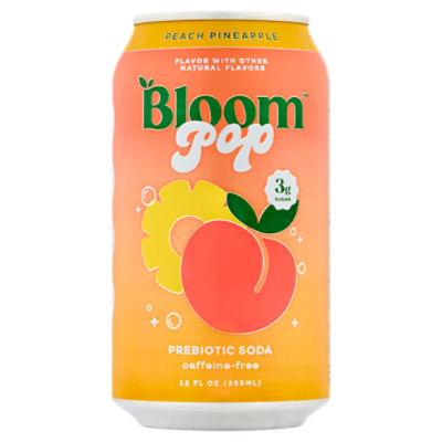 Bloom Pop Peach Pineapple Prebiotic Soda, 12 fl oz