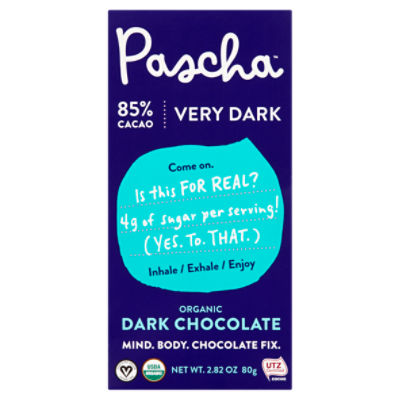 Pascha Organic 85% Cacao Very Dark Chocolate, 2.82 oz