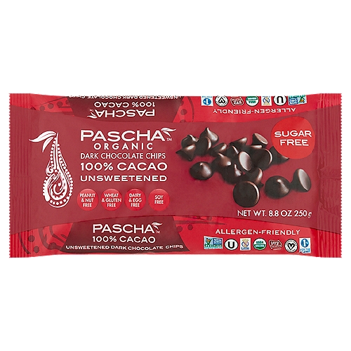 Pascha Organic 100% Cacao Unsweetened Dark Chocolate Chips, 8.8 oz