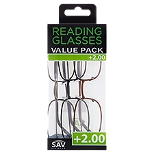 SAV Eyewear +2.00 Reading Glasses Value Pack, 3 count, 1 Each