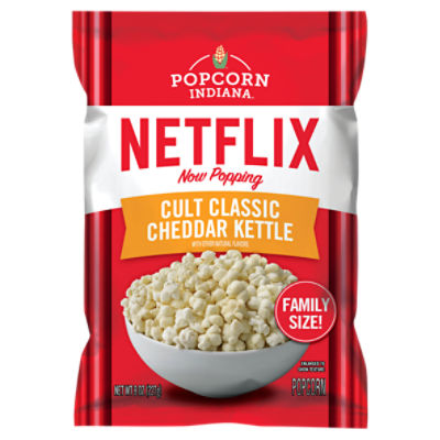 Popcorn Indiana Netflix Cult Classic Cheddar Kettle Popcorn Family Size, 8 oz