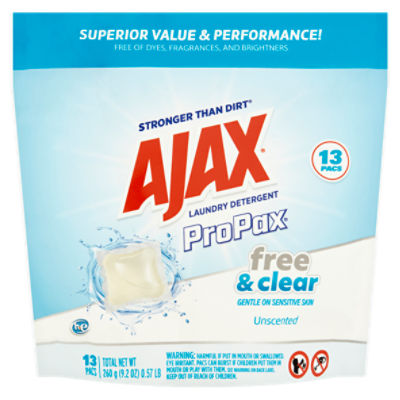 Ajax ProPax Free & Clear Unscented Laundry Detergent, 13 count, 9.2 oz