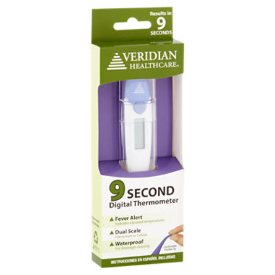 Veridian Healthcare Digital Thermometer | 10-Second Readout | Fahrenheit  and Celsius | Flexible Tip | Fever Alert | 1-Year Warranty