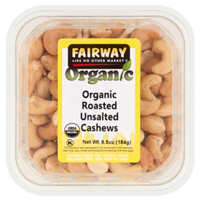 Fairway Organic Roasted Unsalted Cashews, 6.5 oz