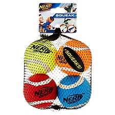 Nerf Dog Squeak Tennis Ball Dog Toy, 4 count, 4 Each