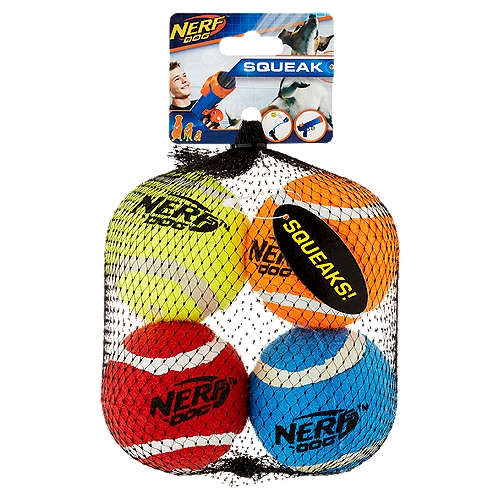 Nerf Dog Squeak Tennis Ball Dog Toy, 4 count