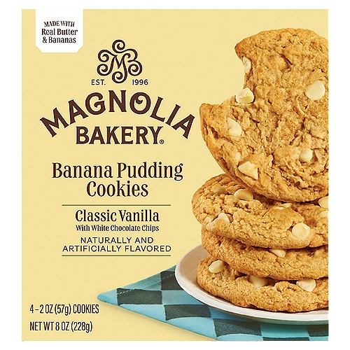 Magnolia Bakery Banana Pudding Cookies - Classic Vanilla with White Chocolate Chips, 4ct, 8oz Carton