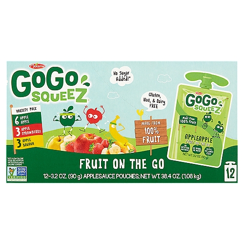 Materne GoGo Squeez Fruit on the Go Variety Pack, 3.2 oz, 12 count
No sugar added!*
*Not a Low Calorie Food. See Nutrition Facts for Sugars & Calorie Content.