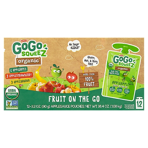 Materne GoGo Squeez Organic Fruit on the Go, 3.2 oz, 12 count
No sugar added!*
*Not a low calorie food. See nutrition facts for sugars & calorie content.