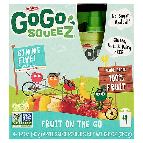 Materne GoGo Squeez Fruit on the Go, 3.2 oz, 4 count
No sugar added!*
*Not a Low Calorie Food. See Nutrition Facts for Sugars & Calorie Content.
