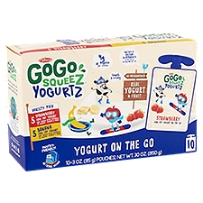 Materne GoGo Squeez Strawberry and Banana Low Fat Yogurt on the Go Variety Pack, 3 oz, 10 count