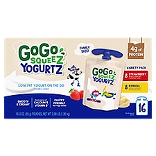 Materne GoGo Squeez Strawberry and Banana Low Fat Yogurt on the Go Variety Pack, 3 oz, 16 count, 3 Ounce