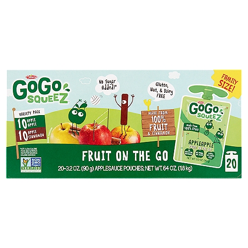 Materne GoGo Squeez AppleApple and AppleCinnamon Fruit on the Go Variety Pack, 3.2 oz, 20 count