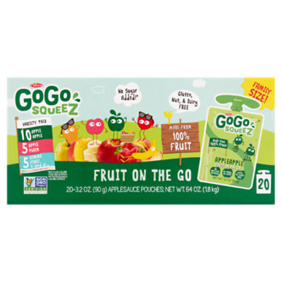 Materne GoGo Squeez Fruit on the Go Family Size Variety Pack, 3.2 oz, 20 count