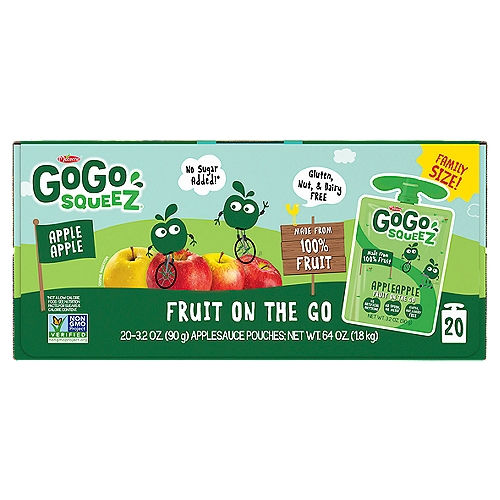 Materne GoGo Squeez AppleApple Fruit on the Go Family Size!, 3.2 oz, 20 count
No sugar added!*
*Not a low calorie food. See nutrition facts for sugars & calorie content.
