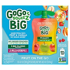GoGo Big SqueeZ Rad Raspberry and Amazing Apple , Fruit on the Go, 4.2 Ounce