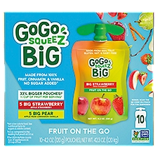 Materne GoGo Big SqueeZ Playful Pear and Spunky Strawberry Fruit on the Go, 4.2 oz., 10 count