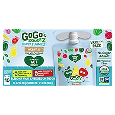 GoGo Squeez Happy Tummiez Organic Blend of Fruit & Veggies on the Go Variety Pack, 3.2 oz, 10 count, 31.8 Ounce
