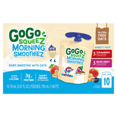 GoGo Squeez Dairy Smoothie with Oats Morning Smoothiez Variety Pack, 2.67 oz, 10 count