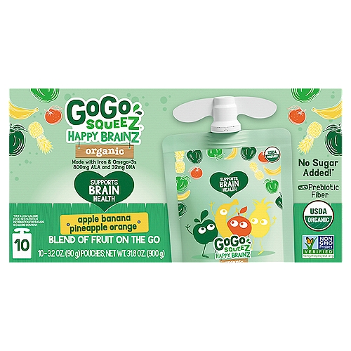 GoGo Squeez Happy BrainZ Organic Blend of Fruit on the Go, 3.2 oz, 10 count