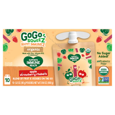 GoGo Squeez Happy ImmuneZ Organic Blend of Fruit & Veggies on the Go, 3.2 oz, 10 count