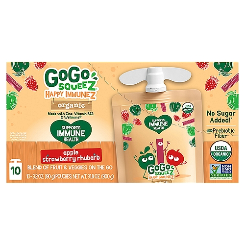 GoGo Squeez Happy ImmuneZ Organic Blend of Fruit & Veggies on the Go, 3.2 oz, 10 count