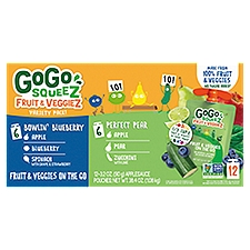 GoGo Squeez Fruit & Veggies on the Go Variety Pack!, 3.2 oz, 12 count, 38.4 Ounce