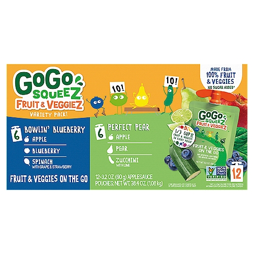 GoGo Squeez Fruit & Veggies on the Go Variety Pack!, 3.2 oz, 12 count