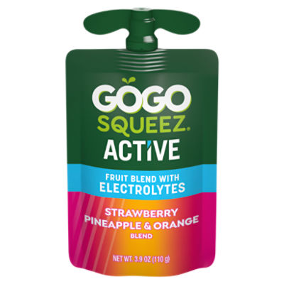 GoGo Squeez Active Strawberry Pineapple & Orange Fruit Blend with Electrolytes, 3.9 oz, 3.9 Ounce