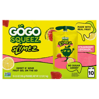 GoGo Squeez Slymez Strawberry Lemonade Sweet N' Sour Fruit Gel on the Go, 3.5 oz, 10 count