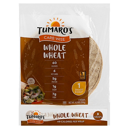 Tumaro's Carb Wise Whole Wheat Wraps, 8 count, 11.2 oz
1 Smart Point*
*Most Tumaro's® Carb Wise™ wraps are worth 1-2 points if you are using the Weight Watchers® SmartPoints® system. There is no affiliation between Tumaro's® and Weight Watchers® or the Weight Watchers® point system. The term SmartPoints® is used for informational purposes only.

Today's the Day®
So much more than just a wrap!
Air Fried Chips, Baked Taco Bowl, Pizza Crust, Cheesy Quesadilla, Grilled Burrito and even Dessert!

How to Calculate Net Carbs
Total carbohydrates less the total dietary fiber provides total net carbs.
13g total carbs - 7g dietary fiber = 6 net carbs