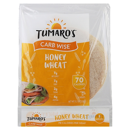 Tumaro's Carb Wise Honey Wheat Wraps, 8 count, 11.2 oz
How to Calculate Net Carbs
Total carbohydrates less the total dietary fiber provides total net carbs.
15g total carbs - 8g dietary fiber = 7 net carbs