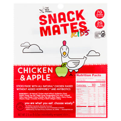 The New Primal Snack Mates Kids Chicken & Apple Sticks, 0.5 oz, 5 count