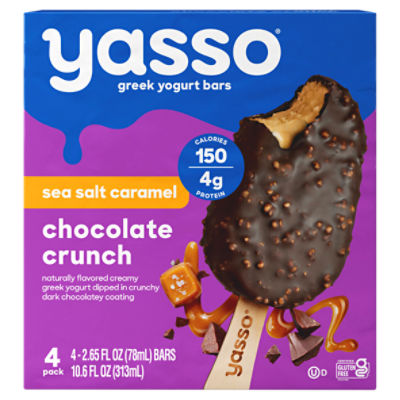 Yasso Sea Salt Caramel Chocolate Crunch Dipped Greek Yogurt Bars, 2.65 fl oz, 4 count, 10.6 Fluid ounce