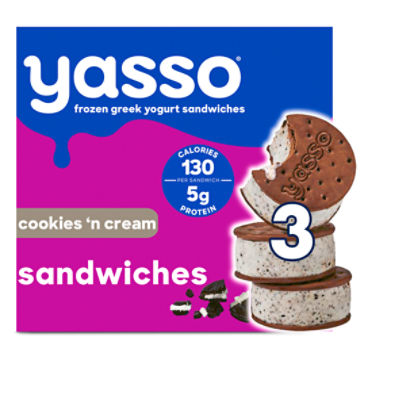 Yasso Cookies 'N Cream Frozen Greek Yogurt Sandwiches, 3 count, 10.5 fl oz