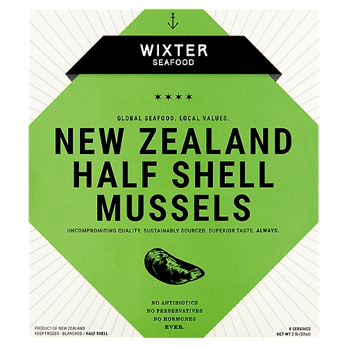 Wixter Seafood New Zealand Half Shell Mussels, 2 lb
Wixter's Half Shell Mussels are meatier and more flavorful than common mussels. Meticulously monitored and grown in their ideal native waters on the north shore of New Zealand, Mussels provide up to 90% of your daily recommended iron intake, are a source of heart-healthy omega-3 acids, and are well known for their anti-inflammatory benefits. Since these tender, sweet Mussels are already blanched, you can quickly add them to any soup, pasta, or bouillabaisse. Or try pairing them with pommes frites and a good Belgian beer for the perfect mid-week dinner.