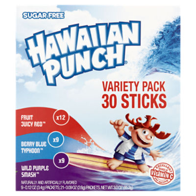Hawaiian Punch Sugar Free On The Go Drink Mix Sticks Variety Pack, 30 count, 3.0 oz