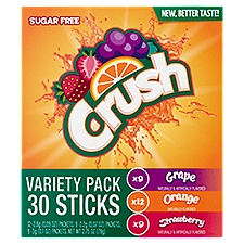 Crush Sugar Free Grape Orange Strawberry On the Go Drink Mix Variety Pack, 30 count, 2.75 oz