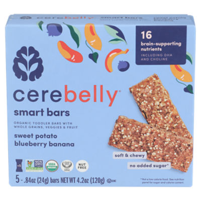 Cerebelly Sweet Potato Blueberry Banana Soft & Chewy Organic Toddler Smart Bars, 0.84 oz, 5 Count