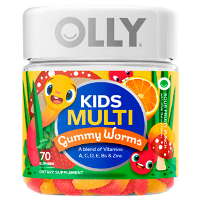 Olly Kids Sour Fruity Punch Multi Gummy Worms Dietary Supplement, 70