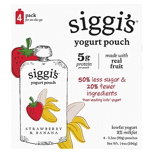 siggi's Lowfat Yogurt Pouches, Strawberry Banana, 3.5 oz., 4 Ct