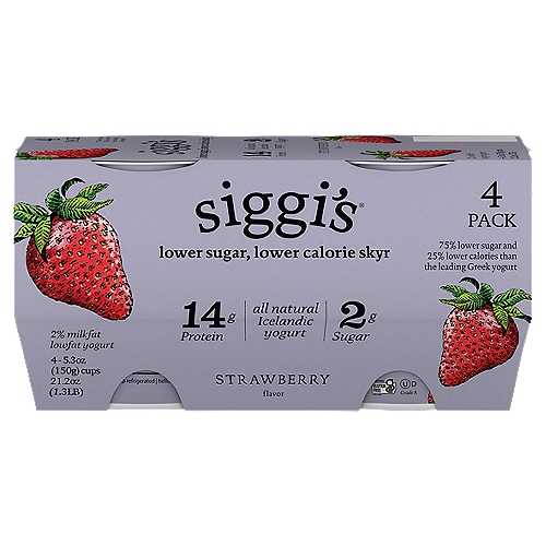 siggi's® Lower Sugar, Lower Calorie Icelandic Skyr Lowfat Yogurt, Strawberry flavored, 5.3oz 4ct