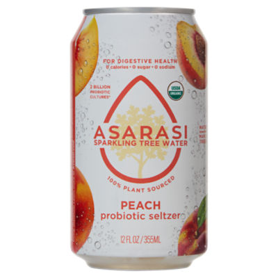 Asarasi Peach Probiotic Seltzer, 12 fl oz