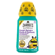 Zarbee's Naturals Cough Syrup + Mucus & Immune 2-12 Years, Dietary Supplement, 4 Fluid ounce