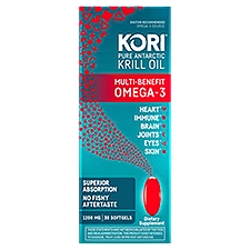 Kori Pure Antarctic Krill Oil Multi-Benefit Omega-3 Dietary Supplement, 1200mg, 30 count