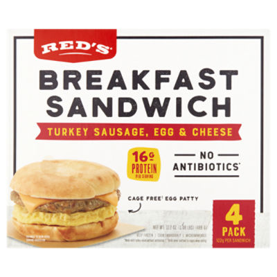 Reds Sausage, Egg & Cheese Breakfast Sandwich, Frozen, 4.31 oz, 4 Ct Box